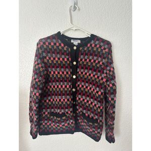 VTG Emma Camusso Uruguay Chunky Wool Button Up Sweater Jacket Pockets Size Large